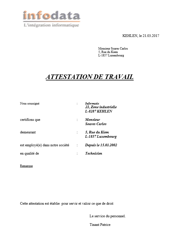 Certificat de travail luxembourg